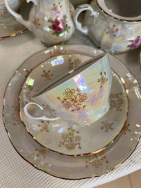 Чайный сервиз "Роза" Kahla GDR. Фарфор, перламутр, деколь, золото. Цена за 21пр. Картинка 7